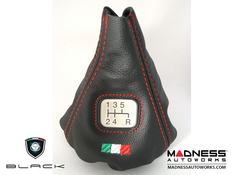 FIAT 500 Gear Shift Boot Black Leather w/ Red Gear Shift Pattern